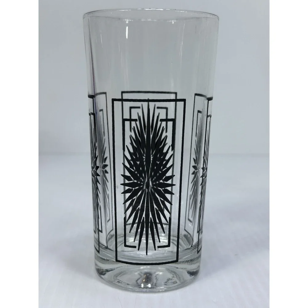 4 Vintage Atomic Mid Century Modern‎ Black Starburst Drinking Glass Tumbler